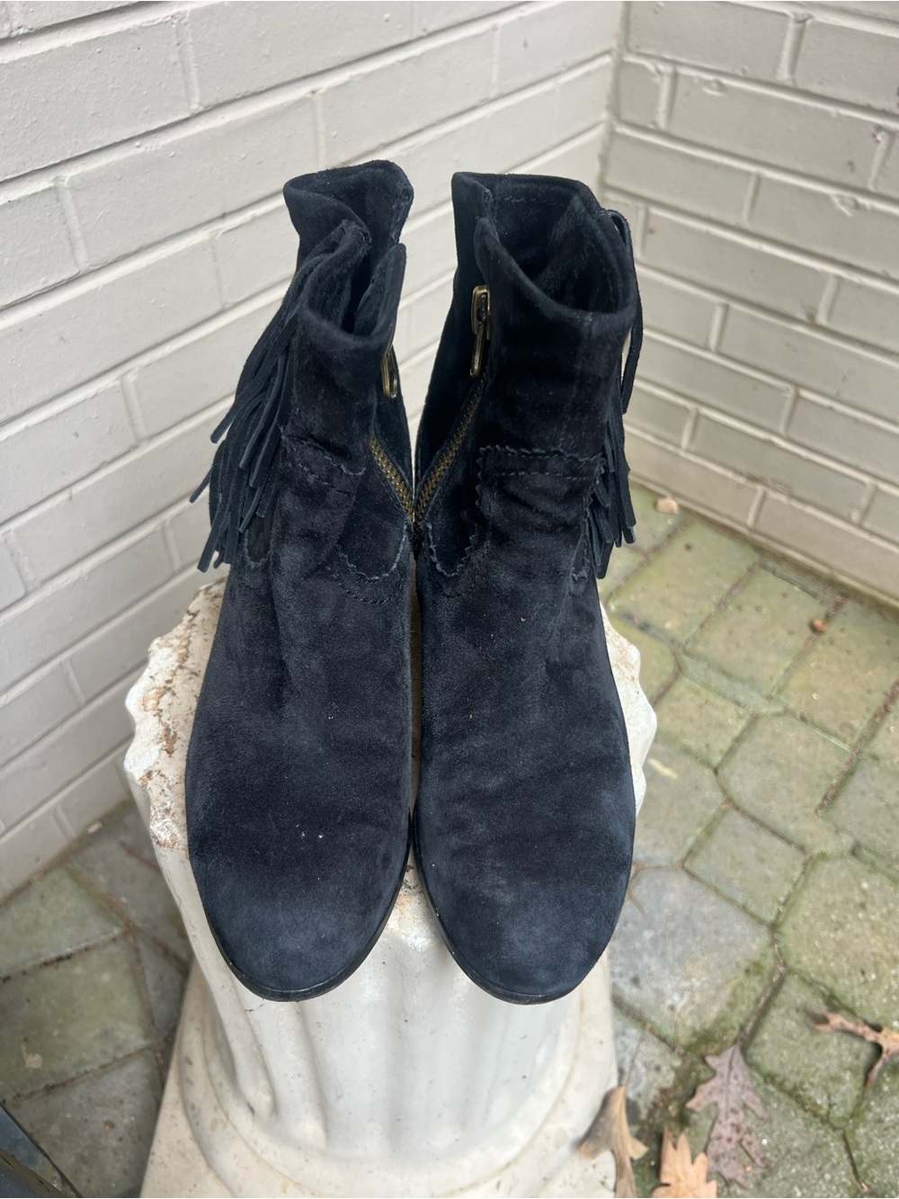 Sam Edelman Black Suede Fringe Ankle Boots with Side Zip